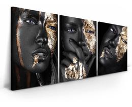 Quadro Mulheres Negras Maquiagem Dourada - NEYRAD