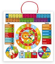 Quadro Multiatividades Calendario Infantil Leãozinho Educativo Relógio Clima Madeira Pedagógico Criança Aprender Brincando Kizumba