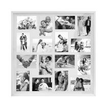 Quadro Multifotos 60x60 com 16 Molduras para Fotos com Vidro e Paspatur para Sala Banheiro Escritório