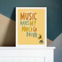 Quadro Music Makes My World Go Round 33X24Cm Madeira Branca