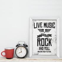 Quadro Musica Rock Live Music 22x32 Moldura Branca