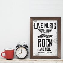 Quadro Musica Rock Live Music 33x43 Moldura Marrom