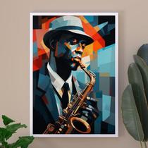 Quadro Músico Jazz - Pintura Geométrica 45x34cm Quadro Músico Jazz - Pintura Geométrica 45x34cm