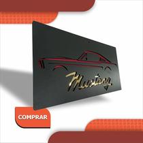 Quadro Mustang 45x23 Cm Preto / Vermelho Esp / Dourado