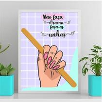 Quadro Não Faça Drama Faça As Unhas 33X24Cm Com Vidro Preto