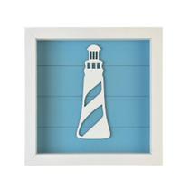 Quadro Náutico Fundo Azul Com Farol Branco 24Cm Quadro Náutico Fundo Azul Com Farol Branco 24Cm