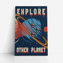 Quadro Nave Espacial Retro Explore Planetas Canvas 60X40Cm