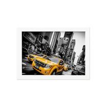 Quadro New York Táxi Amarelo Foto Moldura Branca 33x43cm