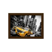 Quadro New York Táxi Amarelo Foto Moldura Marrom 22x32cm Quadro New York Táxi Amarelo Foto Moldura Marrom 22x32cm
