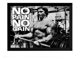 Quadro No Pain No Gain Arnold Musculação Poster Moldurado