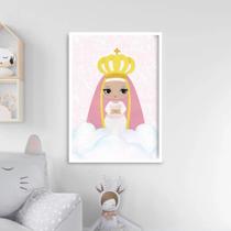 Quadro Nossa Senhora Aparecida Baby Rosa 45x34 Vidro Branca