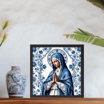Quadro Nossa Senhora Azul e Branco Floral - 33x33cm