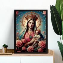 Quadro Nossa Senhora Com Menino Jesus- Flores 24x18cm - com vidro