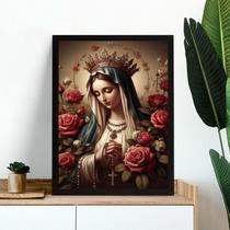 Quadro Nossa Senhora Com Terço - Flores 33x24cm - com vidro