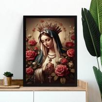 Quadro Nossa Senhora Com Terço - Flores 45X34Cm