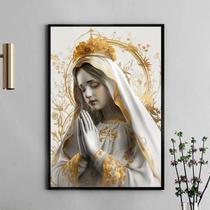 Quadro Nossa Senhora Fátima Branco e Ouro 45x34cm - com vidro Quadro Nossa Senhora Fátima Branco e Ouro 45x34cm - com vidro