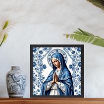Quadro Nossa Senhora ul E Branco Floral - 33X33Cm - Vidro