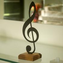 Quadro Nota Musical Clave De Sol - Aço e suporte madeira Teca