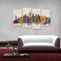 Quadro Nova York Decorativo Colorful Em Tecido 4 Peças 1