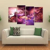 Quadro Nuvem Roxa Sala Escritório Em Tecido 4 Peças 1
