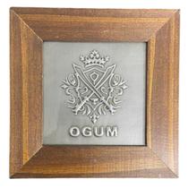 Quadro Ogum Orixá Madeira Imbuia e Metal 14,5x14,5cm - Lua Mística - 100% Original - Loja Oficial