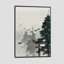 Quadro Ohara Koson Bando De Pássaros Tela Moldura Preta 95X63Cm