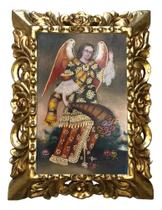 Quadro Óleo Sobre Tela Cusquenho São Gabriel Moldura Dourada 30x40 Cm