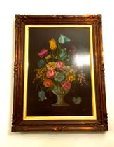 Quadro Oleo Sobre Tela Vaso Com Flores Assinado Moldura Clas