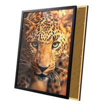 Quadro Onça Pintada Realista Olhar Selvagem Moldura e Vidro