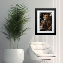 Quadro Onça Tomando Café - 60x48cm