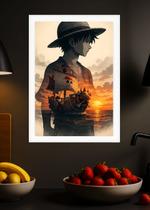 Quadro One Piece Piratas com Vidro e Moldura Branca Tam:A4 Quadro One Piece Piratas com Vidro e Moldura Branca Tam:A4