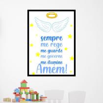 Quadro Oração - Anjo da Guarda Azul 24x18cm - com vidro