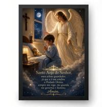 Quadro Oração Anjo da Guarda com Criança Rezando 50x70cm Quadro Oração Anjo da Guarda com Criança Rezando 50x70cm