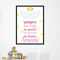 Quadro Oração - Anjo da Guarda Rosa 33x24cm - com vidro