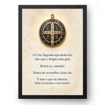 Quadro Oração Medalha de São Bento Preto e Ouro 21x30cm Quadro Oração Medalha de São Bento Preto e Ouro 21x30cm
