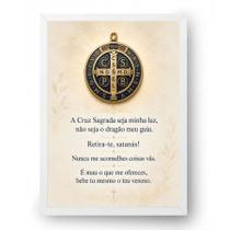 Quadro Oração Medalha de São Bento Preto e Ouro 21x30cm Quadro Oração Medalha de São Bento Preto e Ouro 21x30cm
