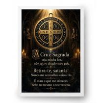 Quadro Oração Medalha São Bento Catedral Noturna 21x30cm