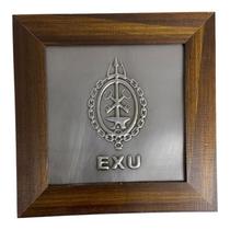 Quadro Orixá Exú Em Aço e Madeira Imbuia 18x18 cm