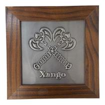 Quadro Orixá Xangô 2M Em Aço e Madeira Imbuia 16 x16 cm Quadro Orixá Xangô 2M Em Aço e Madeira Imbuia 16 x16 cm