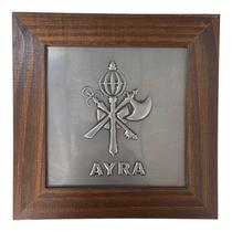 Quadro Orixá Xangô Ayrá Aço e Madeira Imbuia 16 cm