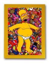 Quadro Os Simpsons Homer Bebidas Arte Moldura Amarela