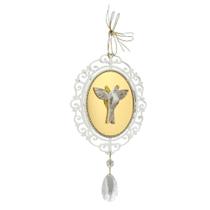 Quadro oval com espirito santo espelho dourado e pingente