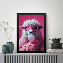 Quadro Ovelha Bubble Gum - Rosa 33x24cm - com vidro