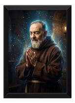 Quadro Padre Pio Orando Fundo Celestial 40x60cm