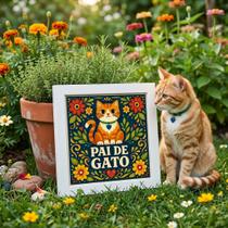 Quadro Pai de Gato 33x33cm Mold Branca Vidro