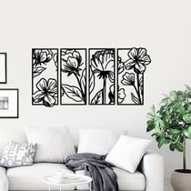 Quadro Painel Decorativo Delicado Vazado 4 Partes Flores Minimalistas MDF Decoração Casa Sala