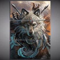 Quadro Painel Decorativo Lobo Xamã Mosaico 3pçs Quadro Painel Decorativo Lobo Xamã Mosaico 3pçs