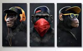 Quadro Painel Macacos Cego Surdo E Mudo 60x120 3peças