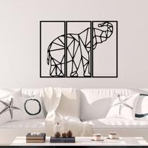 Quadro Painel Trio Elefante Geométrico Vazado Mdf Minimalista Preto Sala Decoração