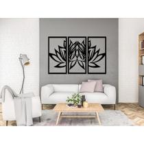 Quadro Painel Trio Flor de Lotus Painel Decorativo Vazado Corte a Laser Perfeito Acabamento em MDF Preto